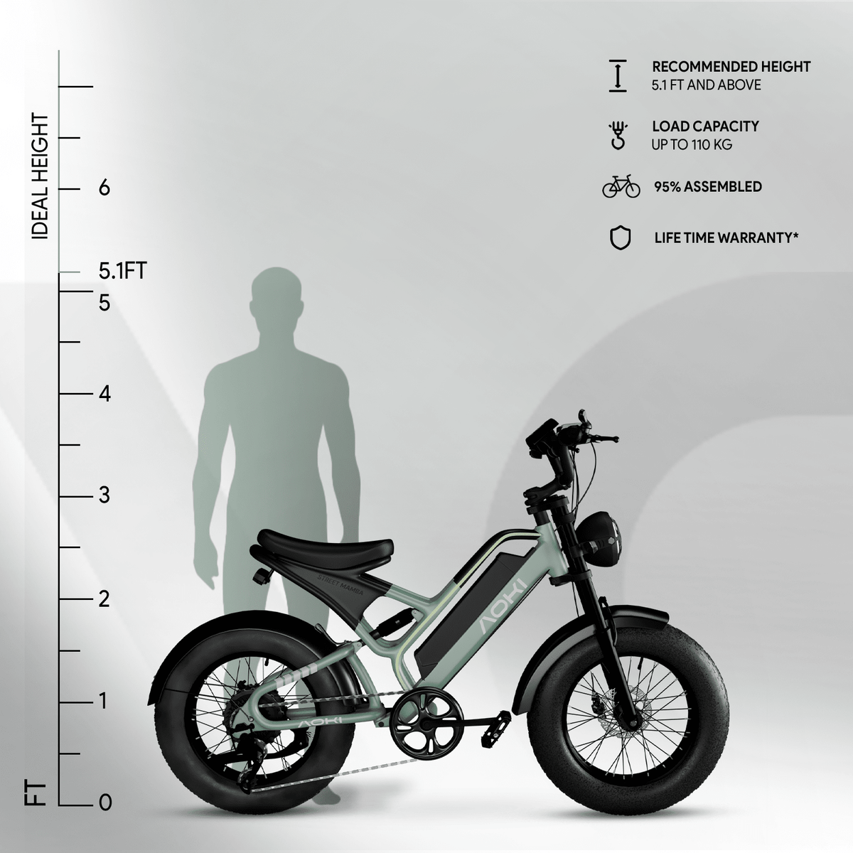 Street Mamba – Best Long Range Fat Tyre Electric Cycle in India | Vapor Green - Aoki